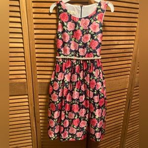Special Edition Navy Blue and Pink Floral Print Dress